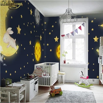 Beibehang Šiaurės minimalistinio animacinių filmų mėnulį, žvaigždes, kosmosą tapetai, vaikų kambarys, miegamasis dekoracijas, TV foną, sienos popieriaus