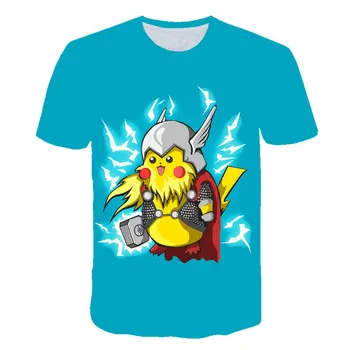 Japonijos Anime Pokemon Pikachu Vaikų Spausdinti Animaciją Mada, T-marškinėliai, vaikiški Drabužiai Berniukams ir Mergaitėms, Dovanos Gimtadienio Drabužiai