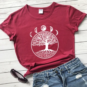 Medis Ir Mėnulio T-shirt Estetinės Gyvybės Medžio Simbolika Marškinėlius Moterų Retro Hipster Astronomija, Gamtos Top Marškinėliai