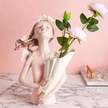 Drugelis Mergina Dervos Skulptūrų Charakterį Modelio Gėlių Vaza Šiuolaikinio Namų Dekoro Vaza Mergina Pav Statula Kambarį Miegamojo Puošimas