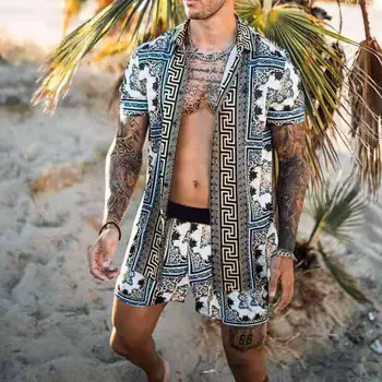 Vyriški Vasaros Havajų Paplūdimyje Stiliaus Kostiumas Atsitiktinis Palaidų Quick Dry Spausdinti Šortai, Trumpi Rankovėmis Marškinėliai Gėlės T-Shirt 2-Piece Set