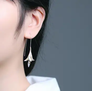 Korėjos Vasaros Mados Ilgai Gėlių Auskarai Moterims Mergina Brincos Pareiškimą Papuošalai Sidabro Spalvos Didelis Lapų Earing aretes de mujer