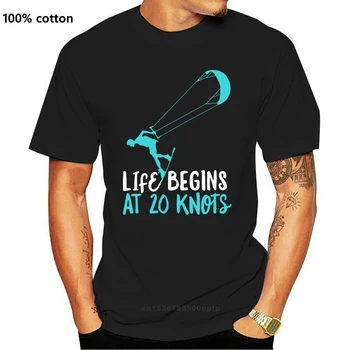 Vyrų Jėgos Aitvarai T-Shirt Gyvenimas Prasideda 20 Mazgų Kiteboard Marškinėliai Projektavimas Marškinėliai, O Kaklas Plonas Įdomus Pastatas Marškinėliai