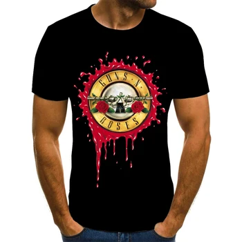 Mados punk vyriški T-shirt, juoda ginklą rose T-shirt, sunkiųjų metalų viršų, juoda 3D atspausdintas T-shirt, hip-hop, T-marškinėliai, xxs-6xl