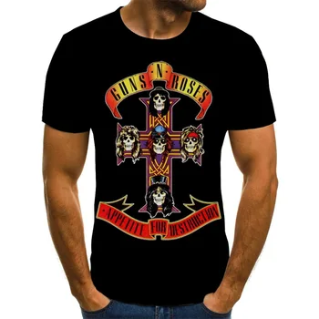 Mados punk vyriški T-shirt, juoda ginklą rose T-shirt, sunkiųjų metalų viršų, juoda 3D atspausdintas T-shirt, hip-hop, T-marškinėliai, xxs-6xl