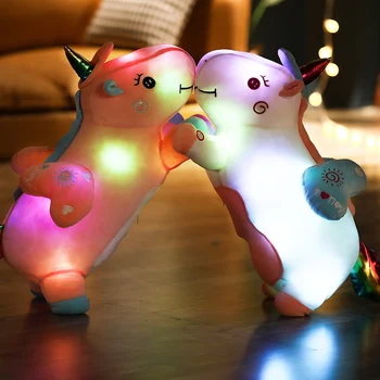 LED įvairių spalvų vienaragis pliušinis žaislas Minkštos Lėlės Gyvūnų Arklių Žaislai Vaikams Mergina Pagalvę Gimtadienio Dovanos