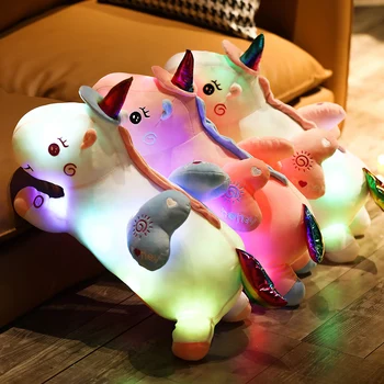 LED įvairių spalvų vienaragis pliušinis žaislas Minkštos Lėlės Gyvūnų Arklių Žaislai Vaikams Mergina Pagalvę Gimtadienio Dovanos
