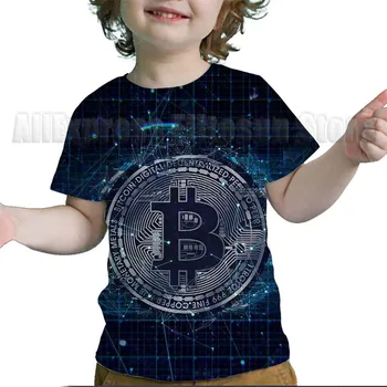 Bamblys 3D Bitcoin Spausdinti marškinėliai Vaikų Kūrybos Modelis Tshirts Vasarą Vaikai Cool T Marškinėliai Kūdikių Berniukų, Mergaičių Viršūnes Camiseta